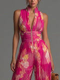 Tuta Zsófia | Chiffon plissé floreale fucsia • S1