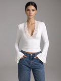 AVORIO | T-SHIRT IN PIZZO CON SCOLLO
